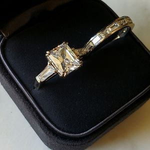 14k White Gold Radiant Baguette diamond ring set